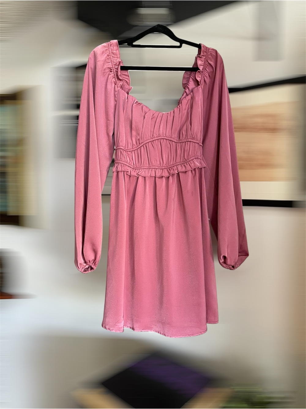 NWT Altar’d State Smocked Babydoll Ruffled Mini Dress in Mauve - Size L